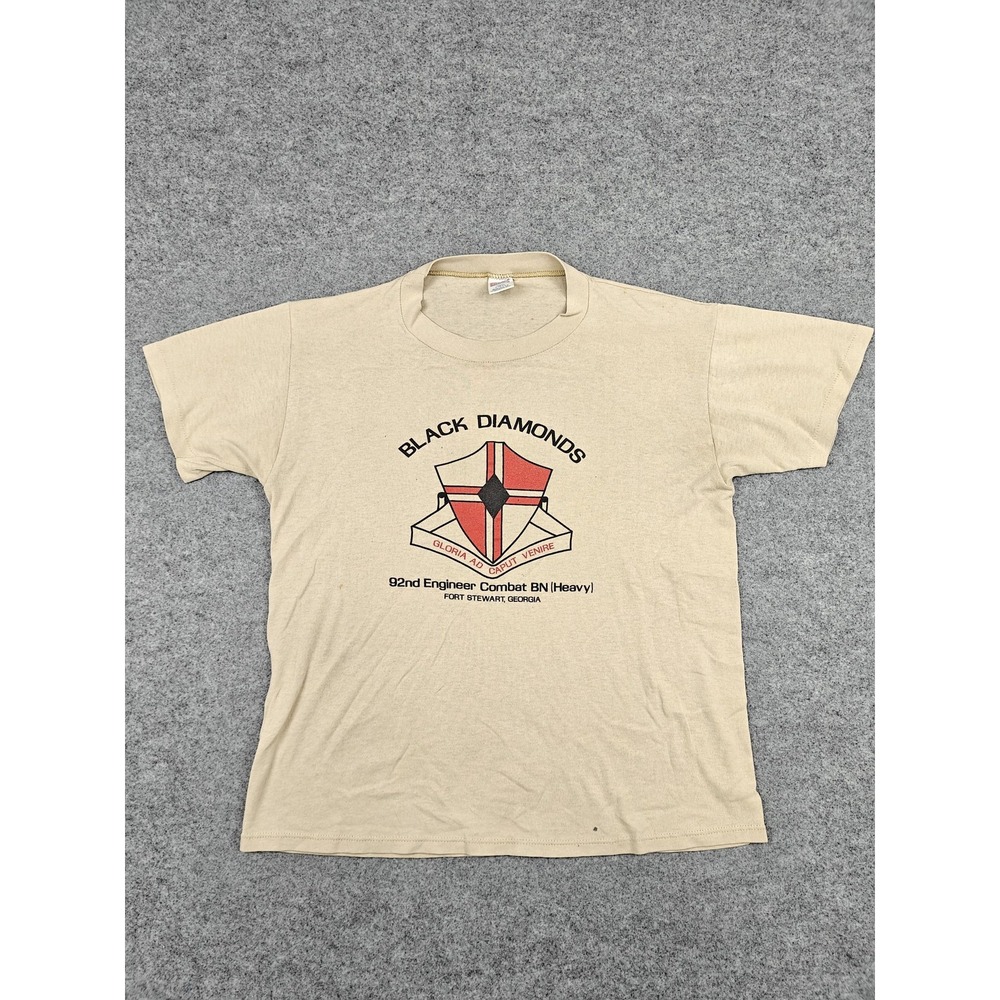 Vintage Soffe Shirt Mens Large Beige‎ Black Diamonds 92nd Engineer Army Tee
